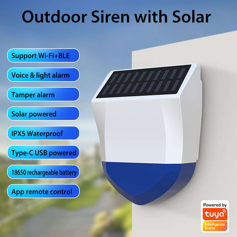 Sirena solare Wi-Fi per esterno senza fili con pannello fotovoltaico - ACW-06W
